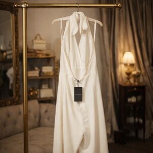 Halston Heritage Ivory Halter Jumpsuit